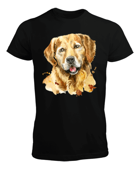 Tisho - Golden Retriever Cinsi Köpek, Sulu Boya Özel Çizim Tasarım 1 Erkek Tişört