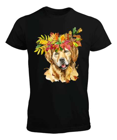 Tisho - Golden Retriever Cinsi Köpek, Sulu Boya Özel Çizim Tasarım 10 Erkek Tişört