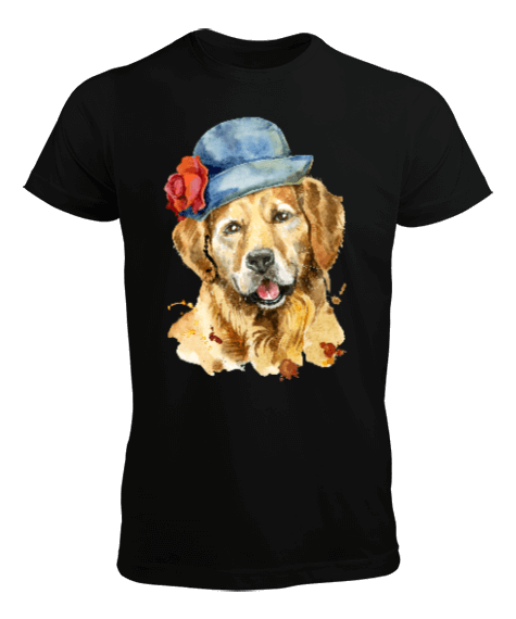 Tisho - Golden Retriever Cinsi Köpek, Sulu Boya Özel Çizim Tasarım 8 Erkek Tişört
