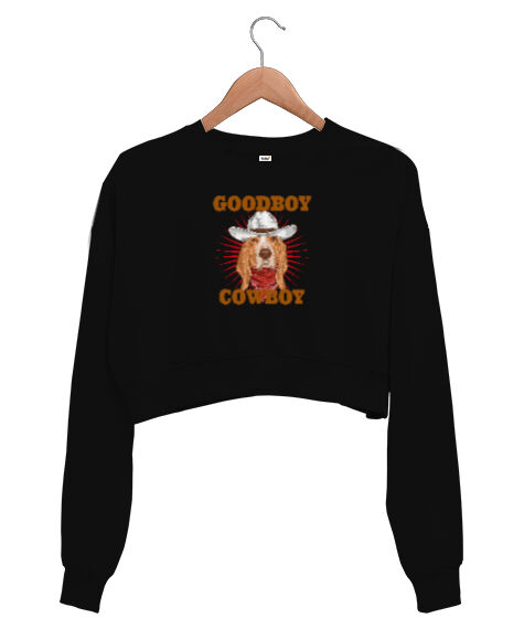 Tisho - Good Boy - Cowboy Siyah Kadın Crop Sweatshirt