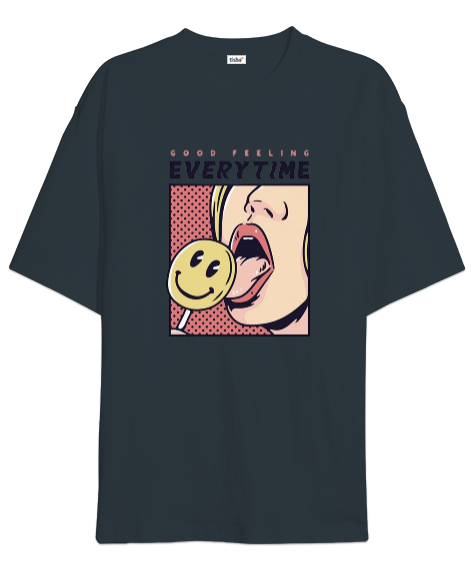Tisho - Good Feeling Everytime Tasarım Baskılı Füme Oversize Unisex Tişört
