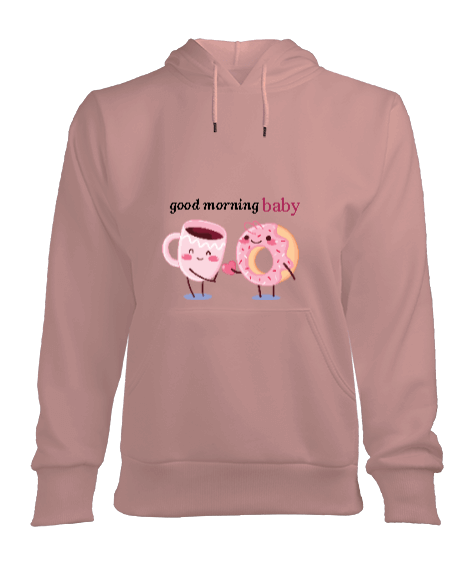 Tisho - good morning, baby yazılı hoodie Kadın Kapşonlu Hoodie Sweatshirt
