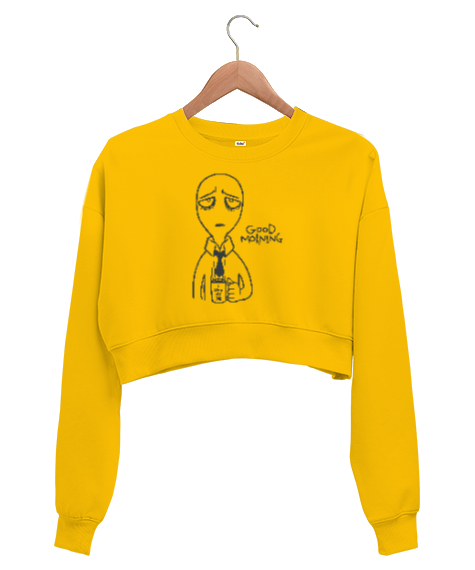 Tisho - Good Morning - Günaydın Sarı Kadın Crop Sweatshirt