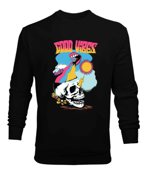 Tisho - Good Vibes Tasarım Baskılı Erkek Sweatshirt