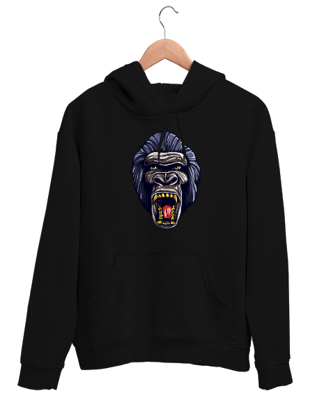 Tisho - Goril Kafası - Gorilla Siyah Unisex Kapşonlu Sweatshirt