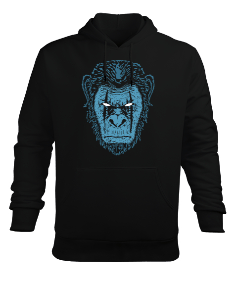 Tisho - Gorilla - Goril Kafası Siyah Erkek Kapüşonlu Hoodie Sweatshirt