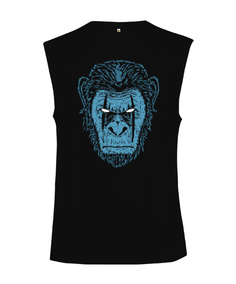 Tisho - Gorilla - Goril Kafası Siyah Kesik Kol Unisex Tişört