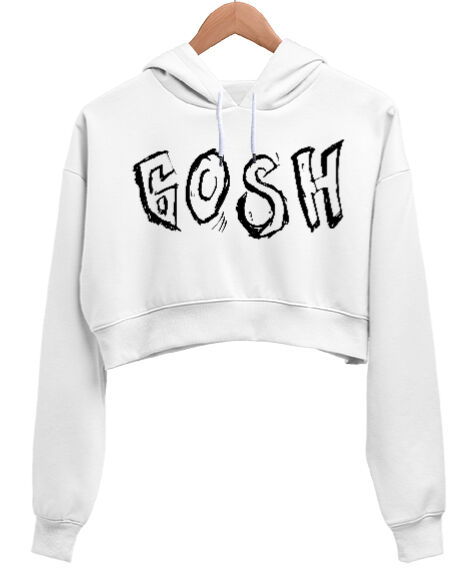Tisho - GOSH Beyaz Kadın Crop Hoodie Kapüşonlu Sweatshirt