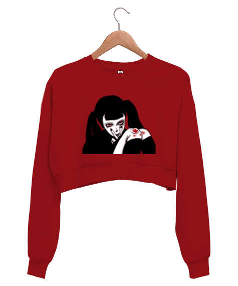 Tisho - Gothic anime girl Kadın Crop Sweatshirt