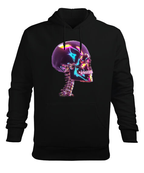 Tisho - Gotik İskelet Kuru Kafa Neon Siyah Erkek Kapüşonlu Hoodie Sweatshirt