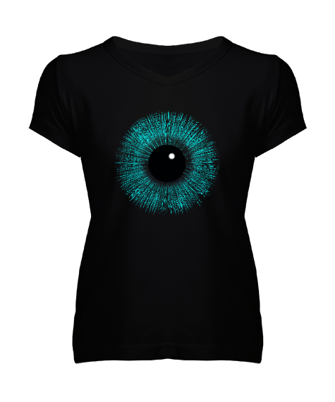 Tisho - Göz - Eye Siyah Kadın V Yaka Tişört