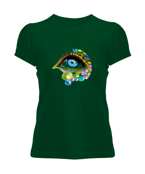 Tisho - Göz Temalı Çimen Yeşili Kadın Tişört
