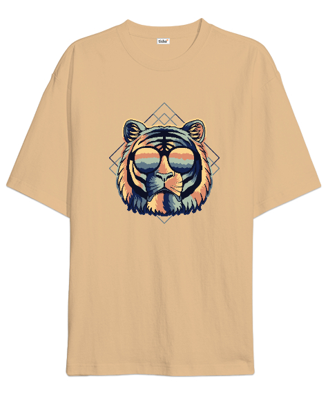 Tisho - Gözlüklü Cool Panter Özel Tasarım Camel Oversize Unisex Tişört