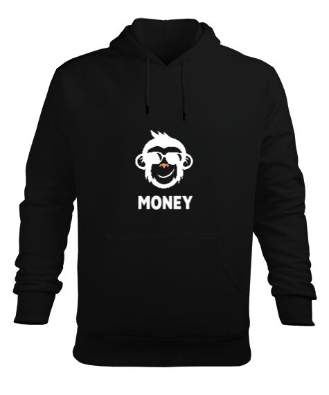 Tisho - Gözlüklü Maymun Baskılı Siyah Erkek Kapüşonlu Hoodie Sweatshirt