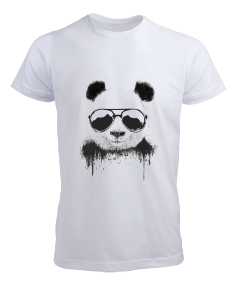 Tisho - Gözlüklü Panda Baskı Beyaz Erkek Tişört