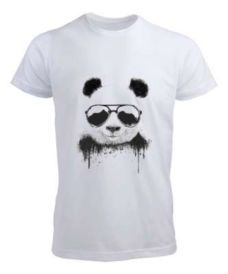 Gözlüklü Panda Baskı Beyaz Erkek Tişört - Tisho