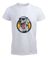 Gözlüklü sevimli köpek baskılı Beyaz Erkek Tişört - Tisho