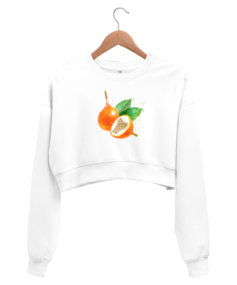 Tisho - Granadilla meyvesi Beyaz Kadın Crop Sweatshirt