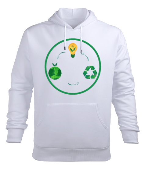 Tisho - Green Beyaz Erkek Kapüşonlu Hoodie Sweatshirt