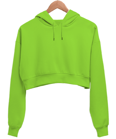 Tisho - Green Tişört Kadın Crop Hoodie Kapüşonlu Sweatshirt