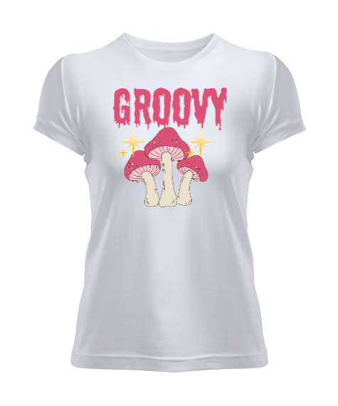 Tisho - Groovy Mushroom Mantar Beyaz Kadın Tişört