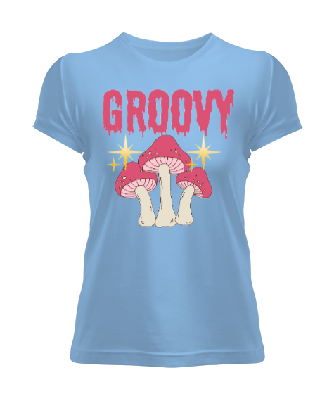 Tisho - Groovy Mushroom-Mantar Buz Mavisi Kadın Tişört