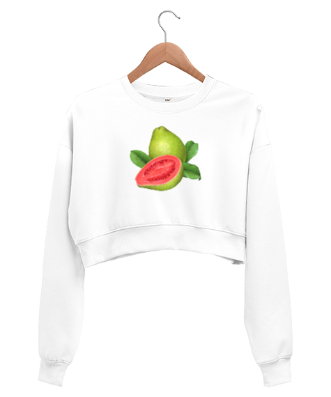 Tisho - Guava meyvesi Beyaz Kadın Crop Sweatshirt