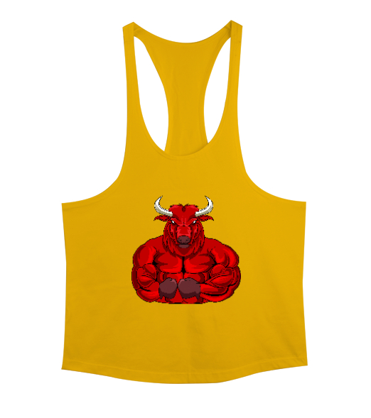 Tisho - Güçlü kaslı fitness sinirli kırmızı boğa özel tasarım Sarı Erkek Tank Top Atlet