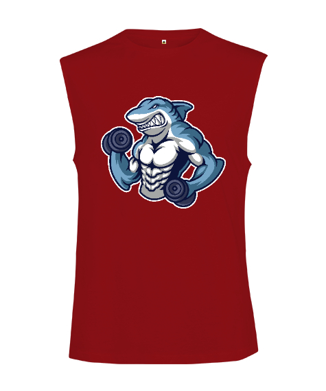Tisho - Güçlü kaslı fitness sinirli köpek balığı özel tasarım Kırmızı Kesik Kol Unisex Tişört