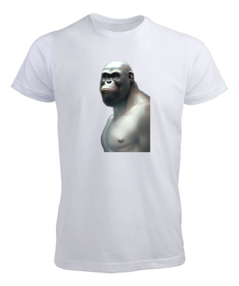 Tisho - Güçlü Kaslı Sert Bakışlı Orangutan Beyaz Erkek Tişört