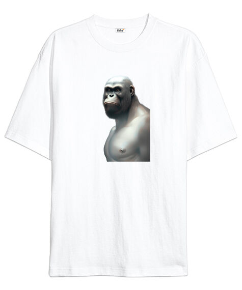 Tisho - Güçlü Kaslı Sert Bakışlı Orangutan Beyaz Oversize Unisex Tişört