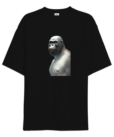 Tisho - Güçlü Kaslı Sert Bakışlı Orangutan Siyah Oversize Unisex Tişört