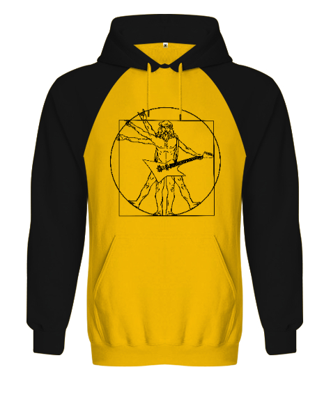 Tisho - Guitar Man Sarı/Siyah Orjinal Reglan Hoodie Unisex Sweatshirt