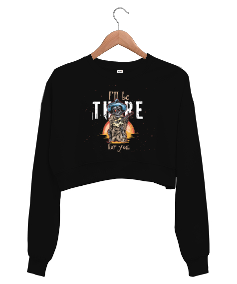 Tisho - Guitar Skeleton - Gitarist İskelet Siyah Kadın Crop Sweatshirt