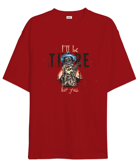 Tisho - Guitar Skeleton Kırmızı Oversize Unisex Tişört