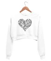 GÜL VE KALP Beyaz Kadın Crop Sweatshirt - Tisho