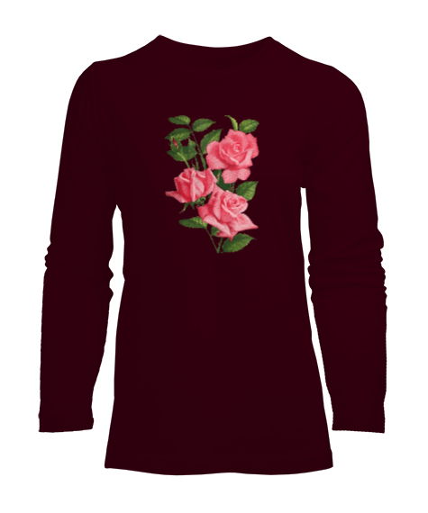 Tisho - Güller - Roses Bordo Kadın Uzun Kol Tişört