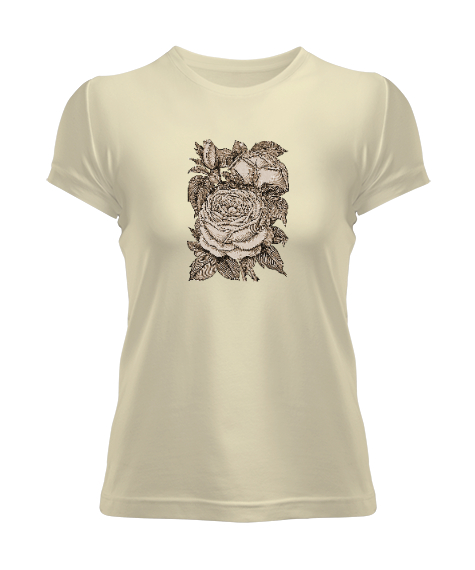 Tisho - Güller - Roses V2 Krem Kadın Tişört