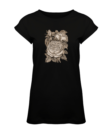 Tisho - Güller - Roses V2 Siyah Kadın Tunik