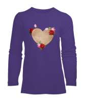 Güller ve Kalp - Roses And Heart Mor Kadın Uzun Kol Tişört - Tisho
