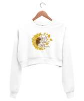 Güllerle Dolu Dünyada Ayçiçeği Ol - Flowers - Çiçek Beyaz Kadın Crop Sweatshirt - Tisho