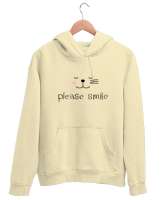 Gülümse Lütfen - Please Smile - Kedi Krem Unisex Kapşonlu Sweatshirt - Tisho