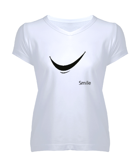 Tisho - Gülümse - Smile Beyaz Kadın V Yaka Tişört