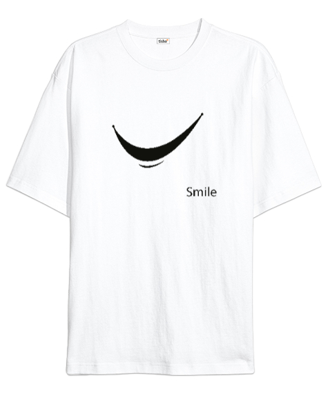 Tisho - Gülümse - Smile Beyaz Oversize Unisex Tişört