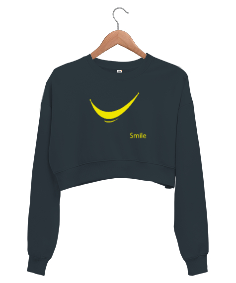 Tisho - Gülümse - Smile Füme Kadın Crop Sweatshirt