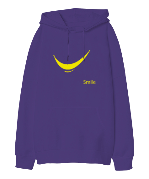 Tisho - Gülümse - Smile Mor Oversize Unisex Kapüşonlu Sweatshirt