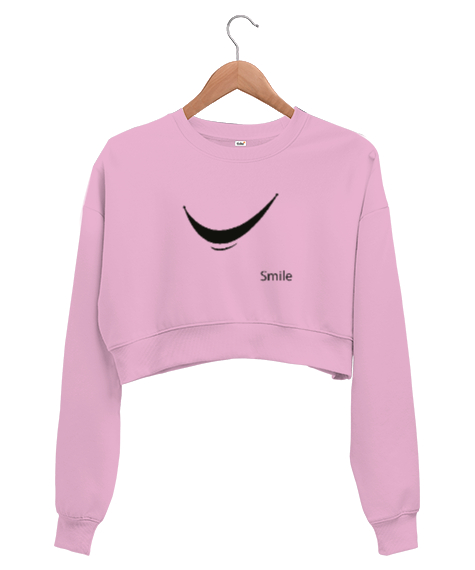 Tisho - Gülümse - Smile Pembe Kadın Crop Sweatshirt