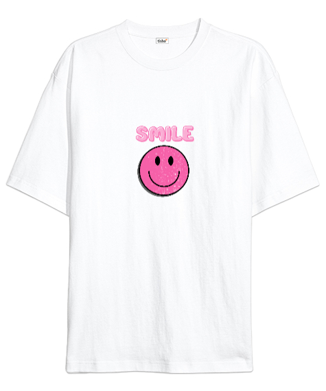 Tisho - Gülümsemek Smile Beyaz Oversize Unisex Tişört