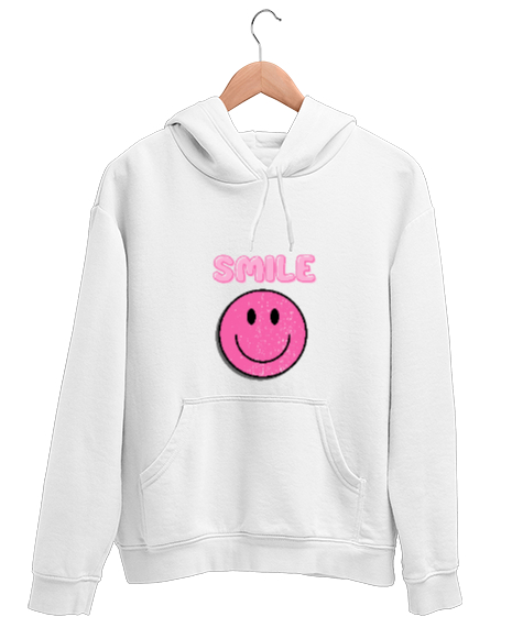 Tisho - Gülümsemek Smile Tasarımı Beyaz Unisex Kapşonlu Sweatshirt