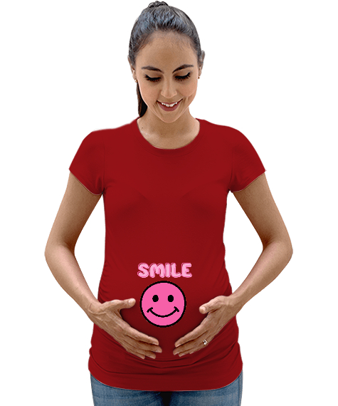 Tisho - Gülümsemek Smile Yazılı Kırmızı Kadın Hamile Tişört